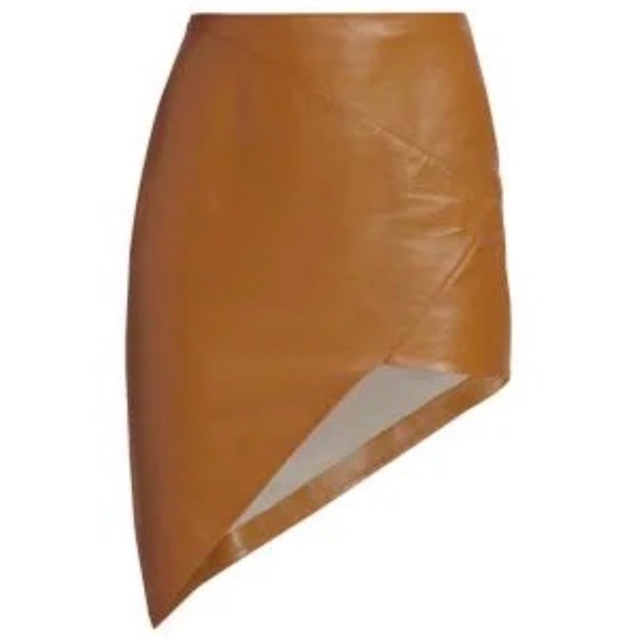 Zeynep Arcay Asymmetric Lambskin Mini Skirt in Ochre Sz US8 New With Tags - Picture 8 of 13